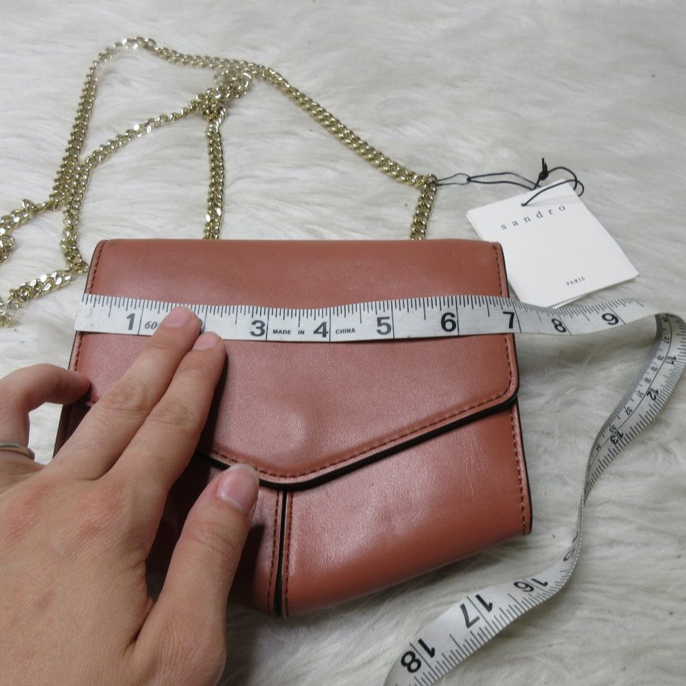 SANDRO Cognac Brown Calfskin Clutch bag nwt - Picture 3 of 11